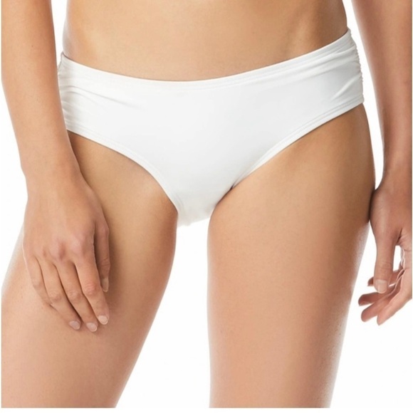 MICHAEL Michael Kors Classic Ruched Shirred Bikini Bottoms size M NWT White - Picture 1 of 16